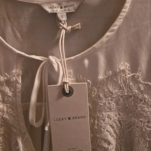 Lucky Brand White Peasant Keyhole Lace Accent Oversized Womens Top Blouse Size S - Picture 5 of 7